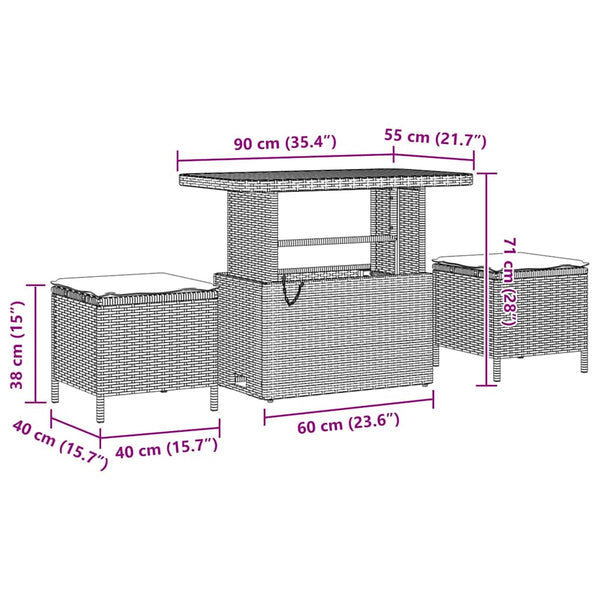 vidaXL Garden Sofa Set with Cushions Black 90 x 55 x 71 cm Poly Rattan