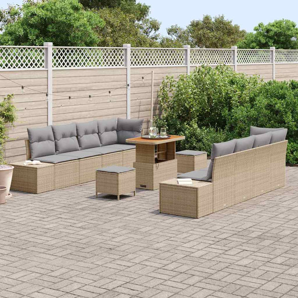 vidaXL Garden Sofa Set with Cushions Beige 90 x 55 x 71 cm Poly Rattan