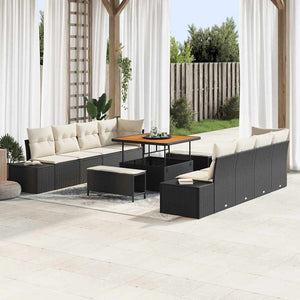 vidaXL Garden Sofa Set with Cushions Black 264 x 62 x 85 cm Poly Rattan