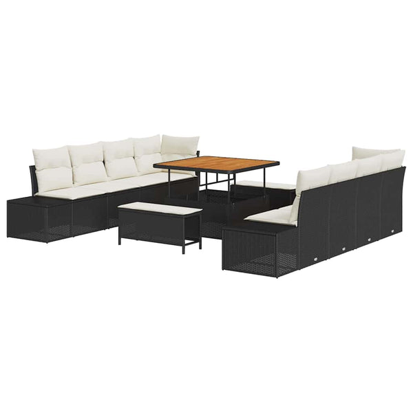 vidaXL Garden Sofa Set with Cushions Black 264 x 62 x 85 cm Poly Rattan