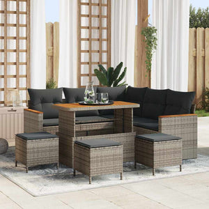 vidaXL Garden Sofa Set with Cushions with Storage Grey Poly Rattan