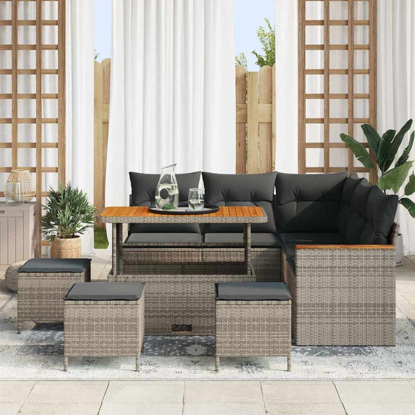 vidaXL Garden Sofa Set with Cushions with Storage Grey Poly Rattan