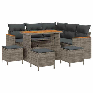 vidaXL Garden Sofa Set with Cushions with Storage Grey Poly Rattan