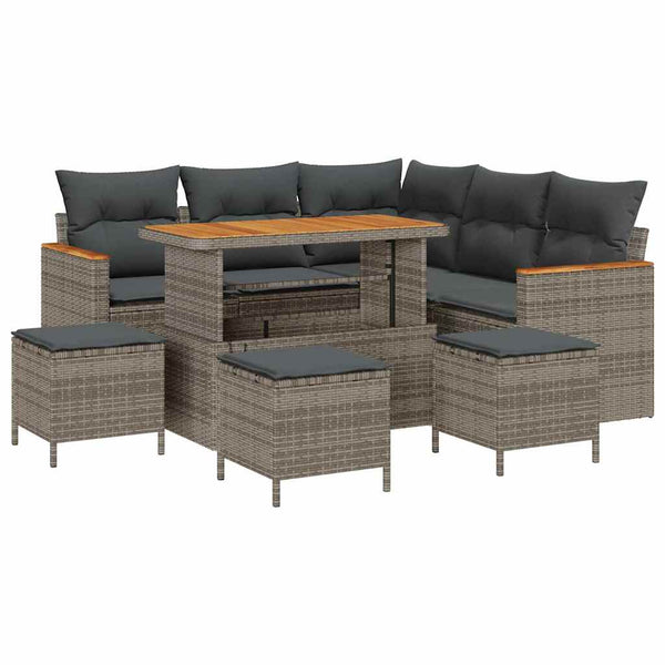 vidaXL Garden Sofa Set with Cushions with Storage Grey Poly Rattan