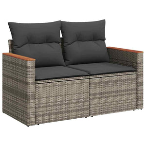 vidaXL Garden Sofa Set with Cushions with Storage Grey Poly Rattan
