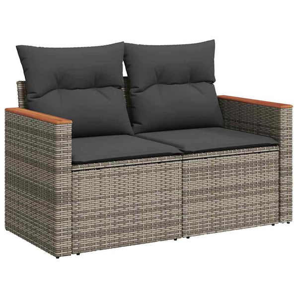 vidaXL Garden Sofa Set with Cushions with Storage Grey Poly Rattan