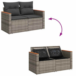 vidaXL Garden Sofa Set with Cushions with Storage Grey Poly Rattan
