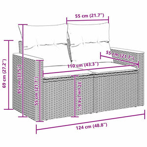 vidaXL Garden Sofa Set with Cushions with Storage Grey Poly Rattan
