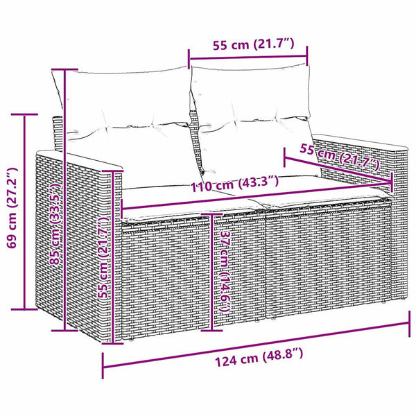 vidaXL Garden Sofa Set with Cushions with Storage Grey Poly Rattan