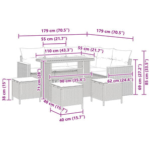 vidaXL Garden Sofa Set with Cushions with Storage Grey Poly Rattan