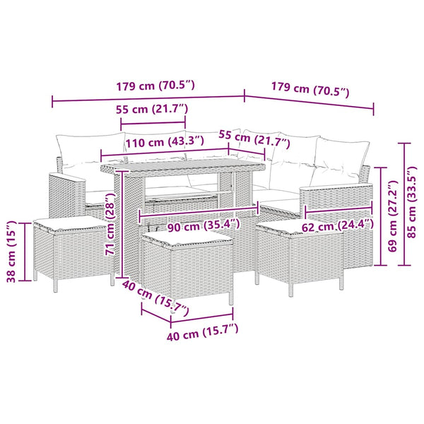 vidaXL Garden Sofa Set with Cushions with Storage Grey Poly Rattan