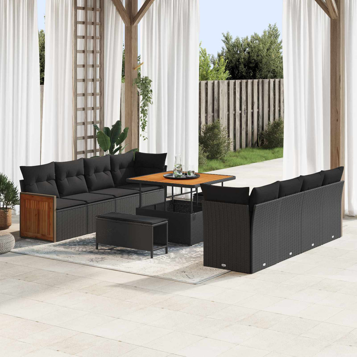 vidaXL Garden Sofa Set with Cushions Black 231 x 224 x 85 cm Poly Rattan