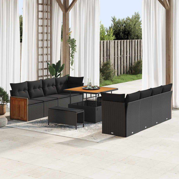vidaXL Garden Sofa Set with Cushions Black 231 x 224 x 85 cm Poly Rattan