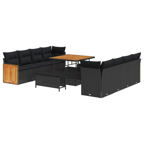 vidaXL Garden Sofa Set with Cushions Black 231 x 224 x 85 cm Poly Rattan