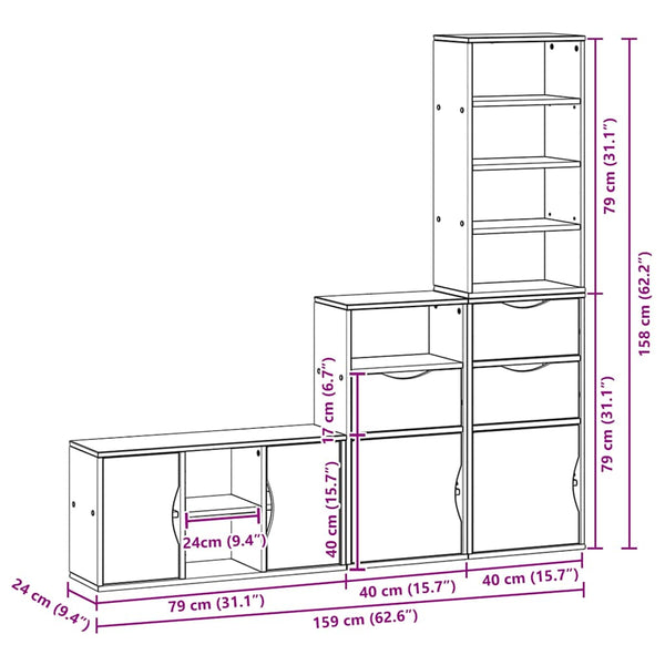 vidaXL 4-Piece Living Room Wall Unit with Storage ODDA Solid Pine Wood