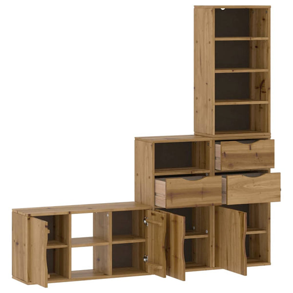 vidaXL 4-Piece Living Room Wall Unit with Storage ODDA Solid Pine Wood