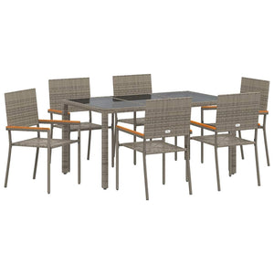 vidaXL Outdoor Dining Set 7 pcs Grey Poly Rattan