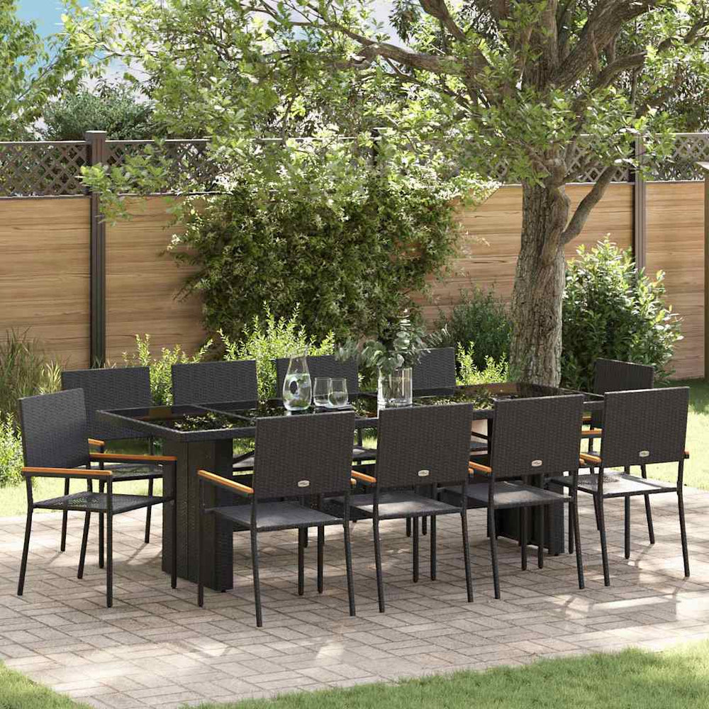 vidaXL Outdoor Dining Set 11 Pieces Black Poly Rattan
