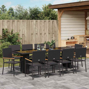 vidaXL Outdoor Dining Set 11 Pieces Black Poly Rattan