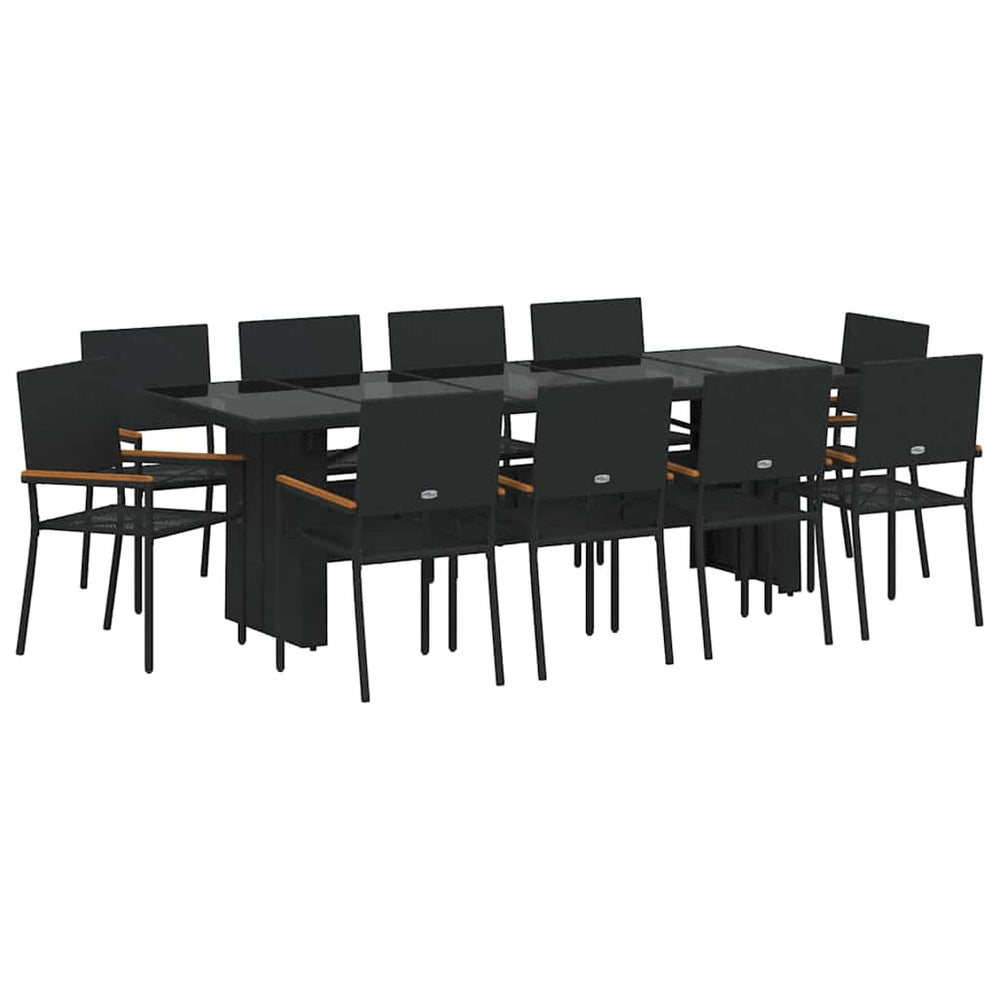 vidaXL Outdoor Dining Set 11 Pieces Black Poly Rattan