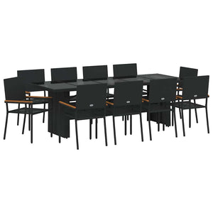 vidaXL Outdoor Dining Set 11 Pieces Black Poly Rattan