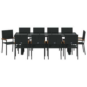 vidaXL Outdoor Dining Set 11 Pieces Black Poly Rattan