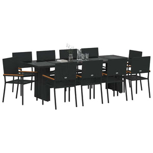 vidaXL Outdoor Dining Set 11 Pieces Black Poly Rattan