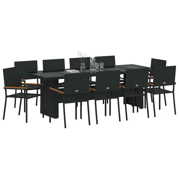 vidaXL Outdoor Dining Set 11 Pieces Black Poly Rattan