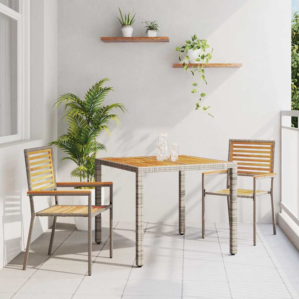 vidaXL Garden Dining Set 3 pcs Grey and Brown Poly Rattan