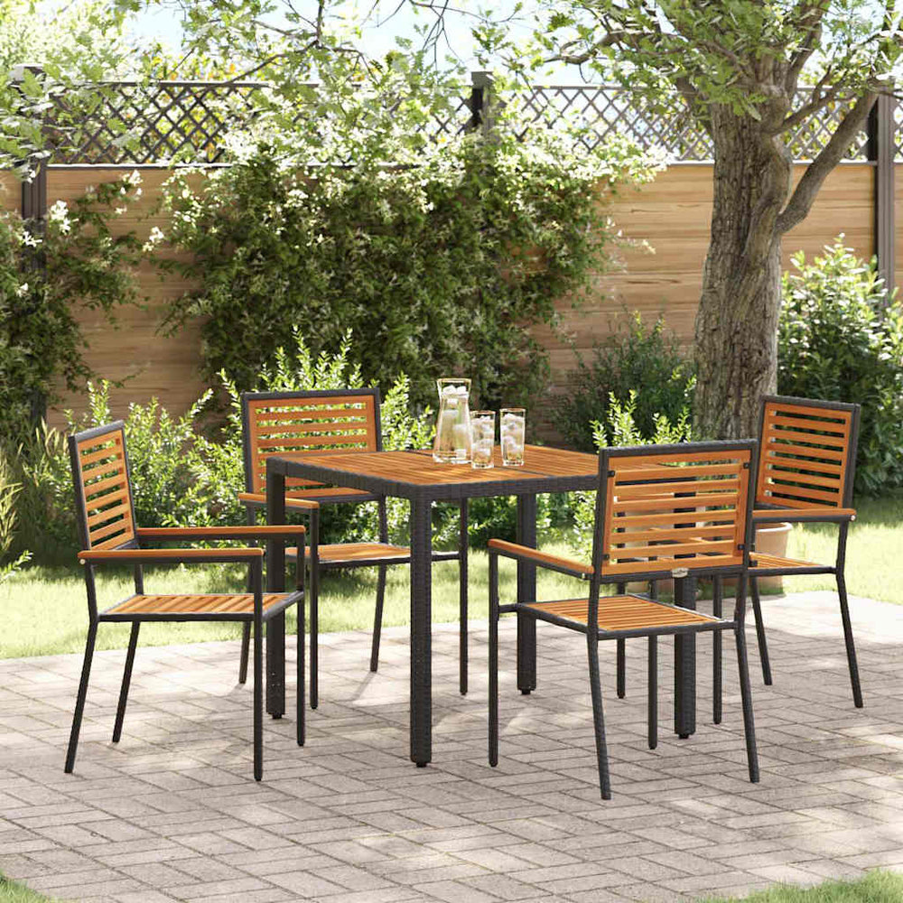 vidaXL Outdoor Dining Set 5 Pieces Black and Brown Poly Rattan