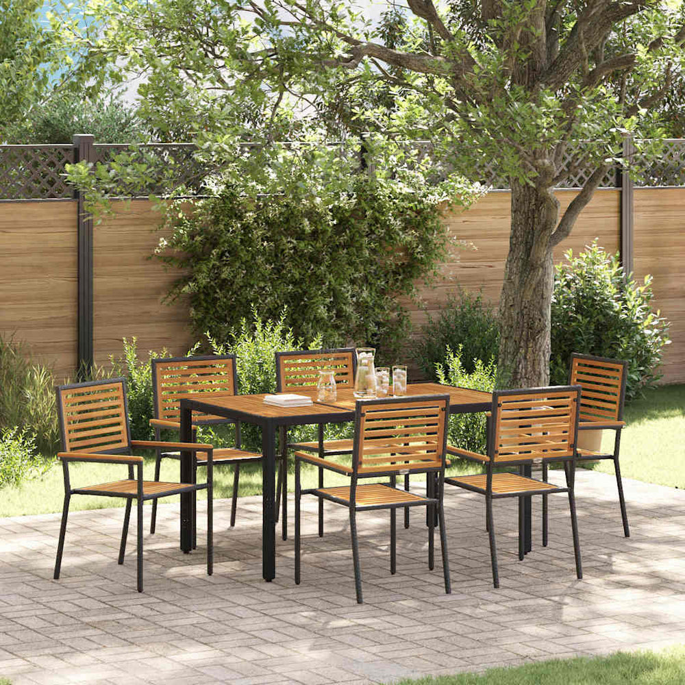 vidaXL 7-Piece Garden Dining Set Black and Brown Poly Rattan