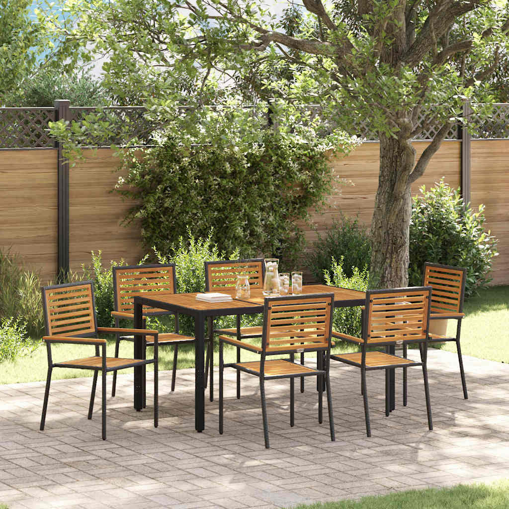 vidaXL 7-Piece Garden Dining Set Black and Brown Poly Rattan