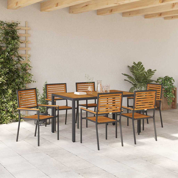 vidaXL 7-Piece Garden Dining Set Black and Brown Poly Rattan