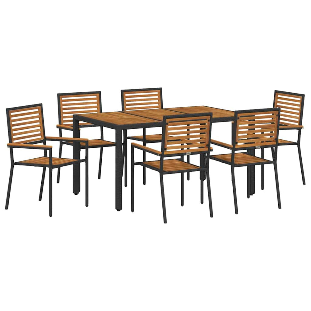 vidaXL 7-Piece Garden Dining Set Black and Brown Poly Rattan