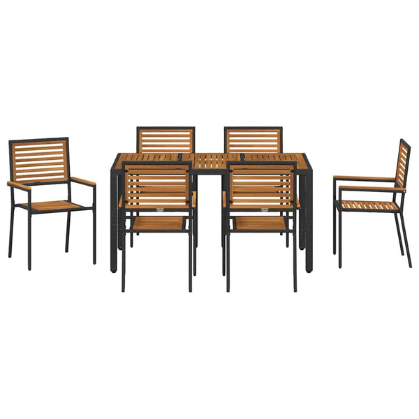 vidaXL 7-Piece Garden Dining Set Black and Brown Poly Rattan