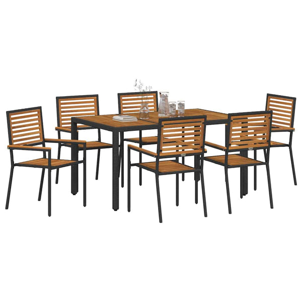 vidaXL 7-Piece Garden Dining Set Black and Brown Poly Rattan
