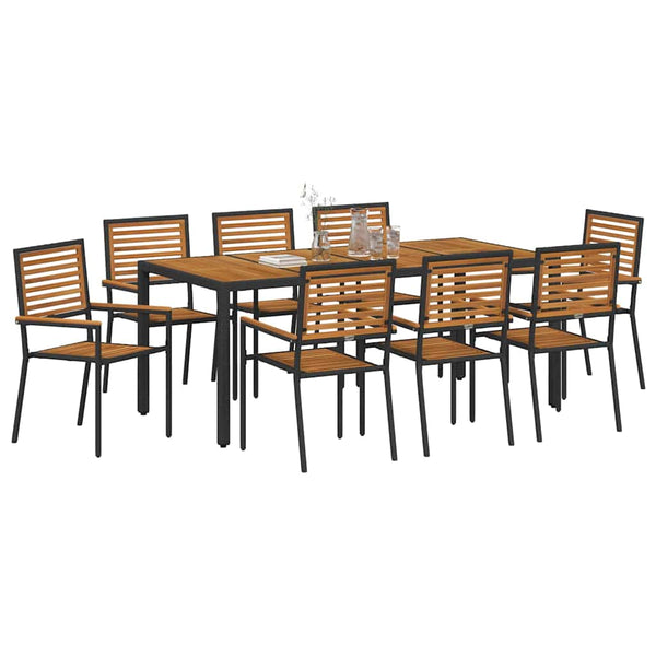 vidaXL Garden Dining Set 9 pcs Black and Brown Poly Rattan