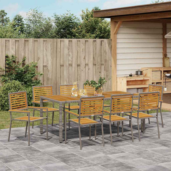 vidaXL Garden Dining Set 9 pcs Gray and Brown Poly Rattan