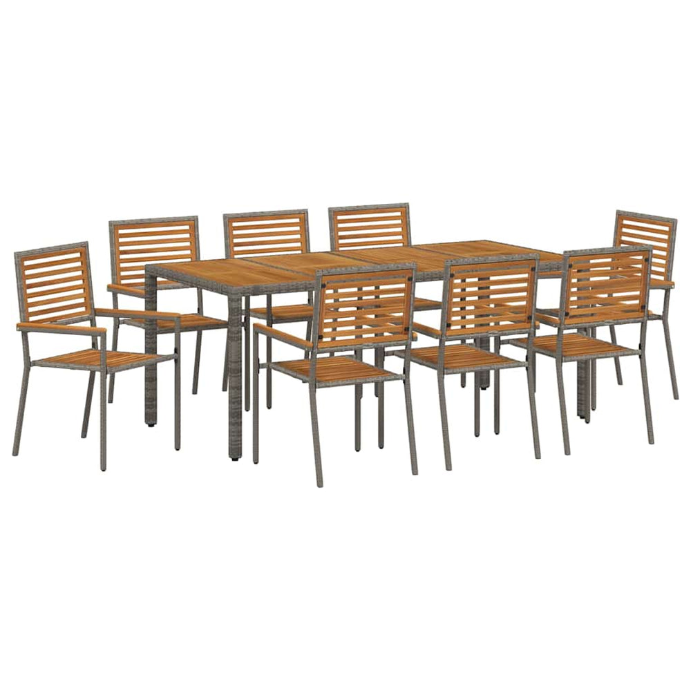 vidaXL Garden Dining Set 9 pcs Gray and Brown Poly Rattan