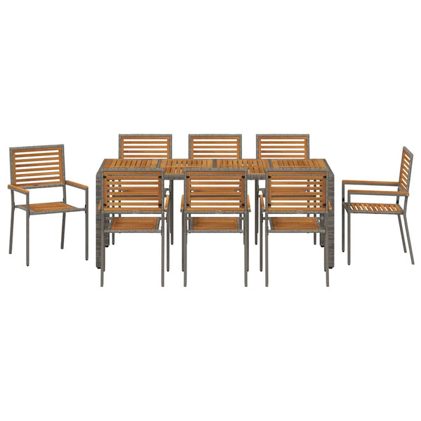 vidaXL Garden Dining Set 9 pcs Gray and Brown Poly Rattan