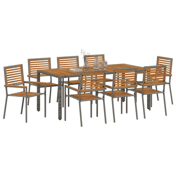 vidaXL Garden Dining Set 9 pcs Gray and Brown Poly Rattan