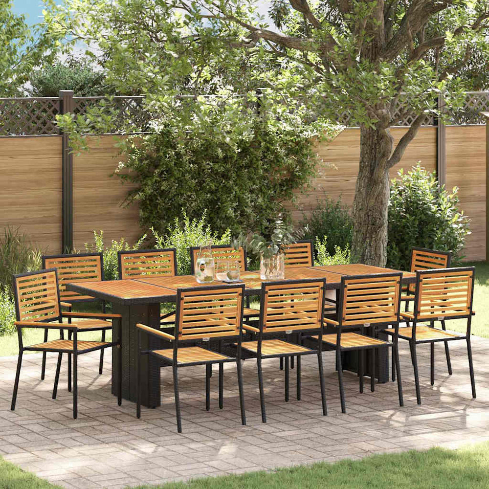 vidaXL Garden Dining Set 11 pcs Black and Brown Poly Rattan
