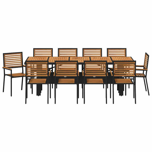 vidaXL Garden Dining Set 11 pcs Black and Brown Poly Rattan