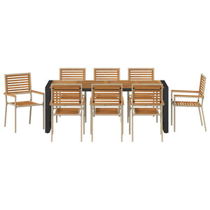 vidaXL Garden Dining Set 9 pcs Beige and Brown Poly Rattan