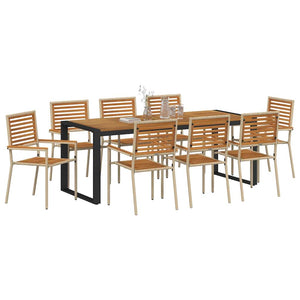 vidaXL Garden Dining Set 9 pcs Beige and Brown Poly Rattan