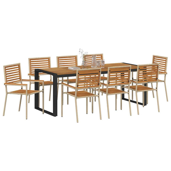 vidaXL Garden Dining Set 9 pcs Beige and Brown Poly Rattan
