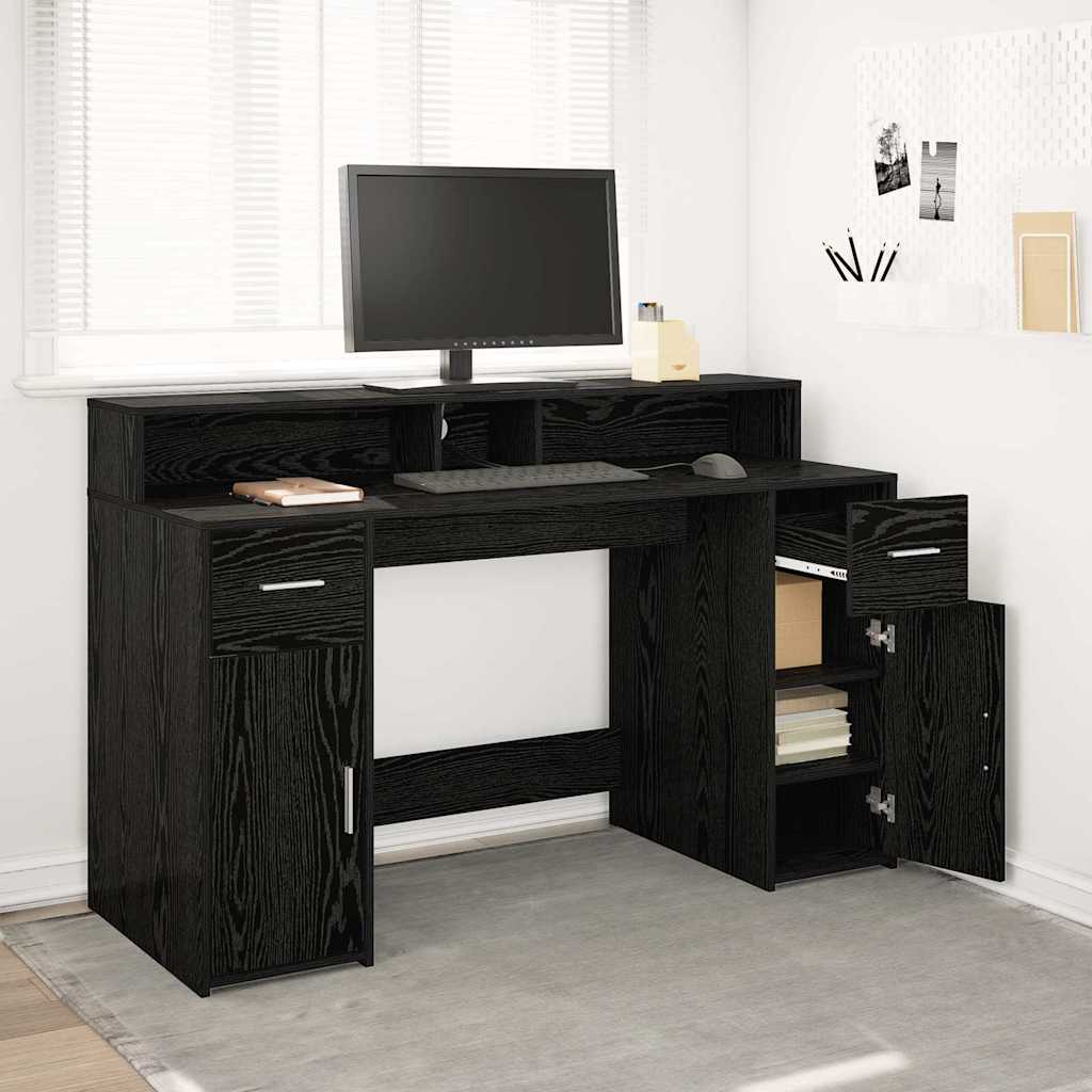 vidaXL Desk Black Oak 140 x 55 x 91 cm Engineered Wood