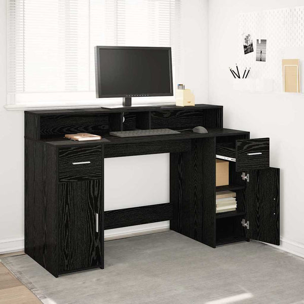 vidaXL Desk Black Oak 140 x 55 x 91 cm Engineered Wood