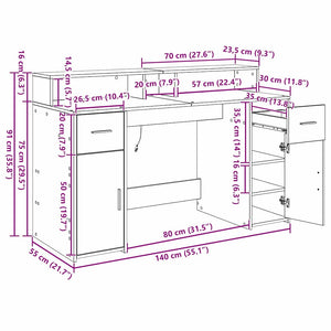 vidaXL Desk Black Oak 140 x 55 x 91 cm Engineered Wood