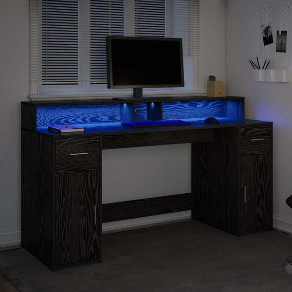 vidaXL Desk Black Oak 160 x 55 x 91 cm Engineered Wood